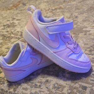 Nike Kids Court Borough Low Top Sneakers in Pink and White 10c
